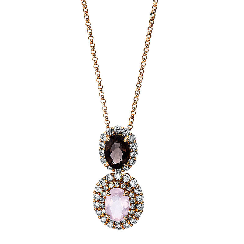 Collier mit Rauchquarz  aus 750/-18 Karat Rotgold mit 50 Diamanten 0