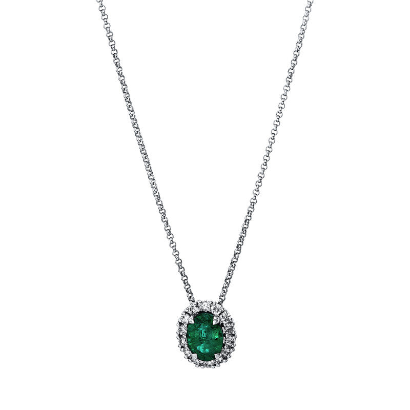 Collier mit Smaragd  aus 585/-14 Karat Weißgold mit 14 Diamanten 0