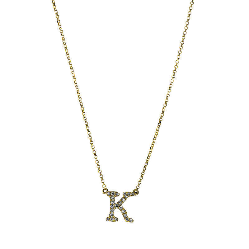 Collier - Buchstabe aus Gold mit Diamanten, K-Symbol, mit ZÖ 38 cm & 40.6 cm - 4H491