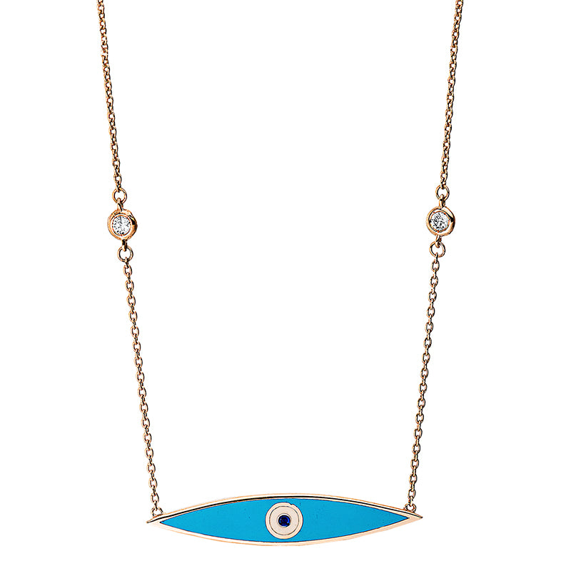 Collier mit Türkis  aus 750/-18 Karat Rotgold mit 2 Diamanten 0