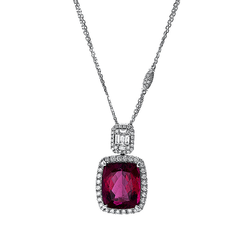Collier mit Rubellit  aus 750/-18 Karat Weißgold mit 205 Diamanten 1