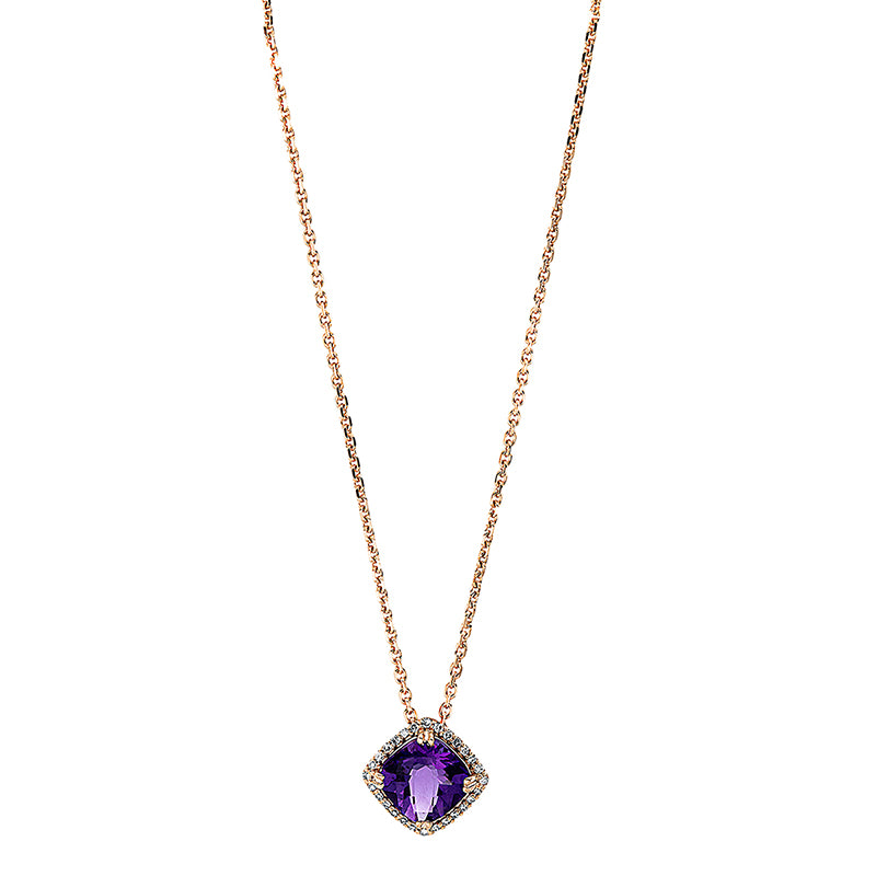 Collier mit Amethyst  aus 750/-18 Karat Rotgold mit 28 Diamanten 0