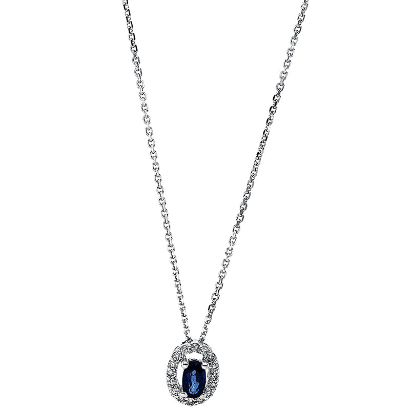 Collier mit Saphir  aus 750/-18 Karat Weißgold mit 16 Diamanten 0
