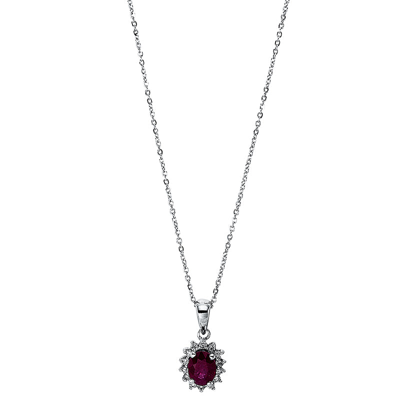 Collier mit Rubin  aus 750/-18 Karat Weißgold mit 14 Diamanten 0