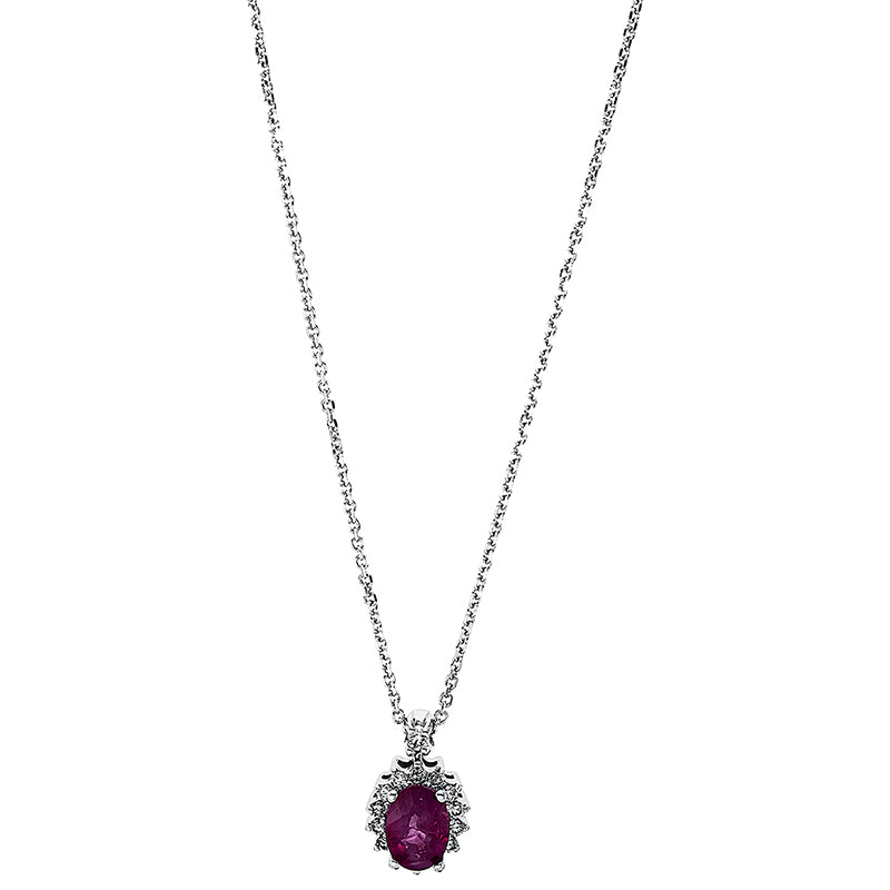 Collier mit Rubin  aus 750/-18 Karat Weißgold mit 15 Diamanten 0