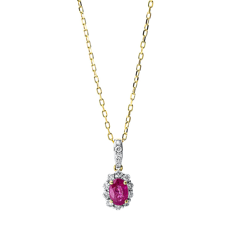 Collier mit Rubin  aus 750/-18 Karat Gelbgold mit 15 Diamanten 0