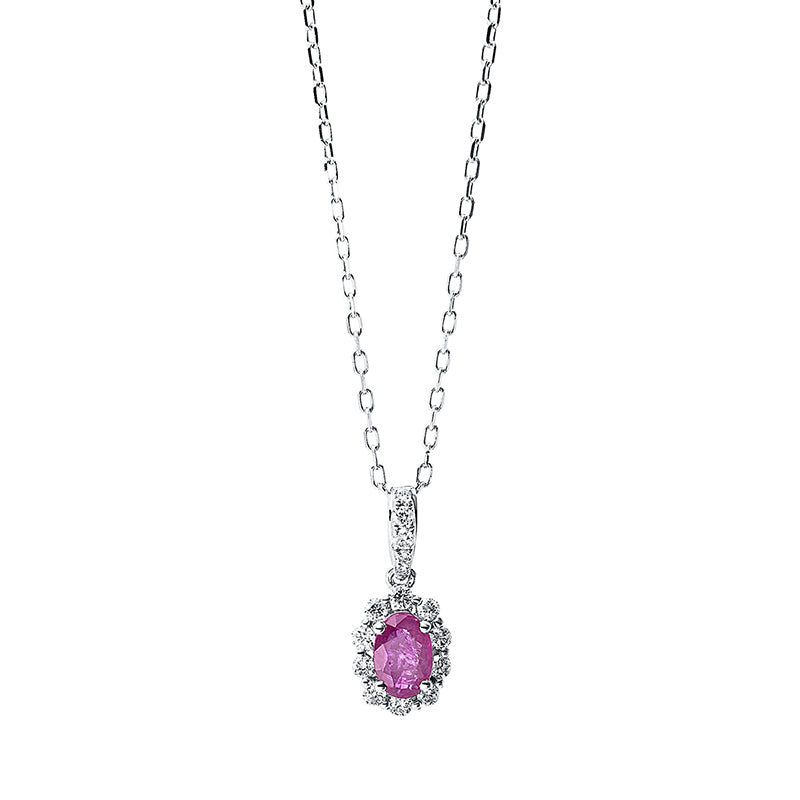 Collier mit Rubin  aus 750/-18 Karat Weißgold mit 15 Diamanten 0