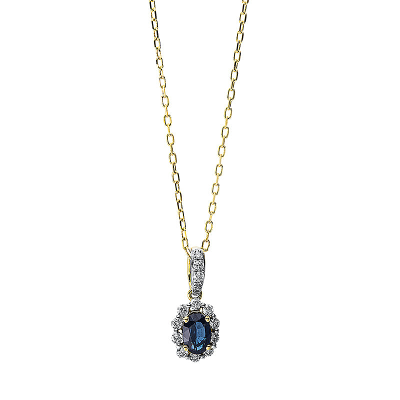 Collier mit Saphir  aus 750/-18 Karat Gelbgold mit 15 Diamanten 0