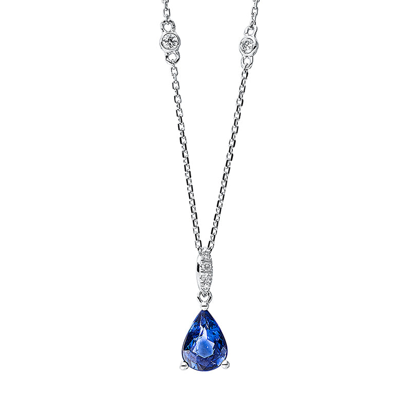 Collier mit Saphir  aus 585/-14 Karat Weißgold mit 6 Diamanten 0