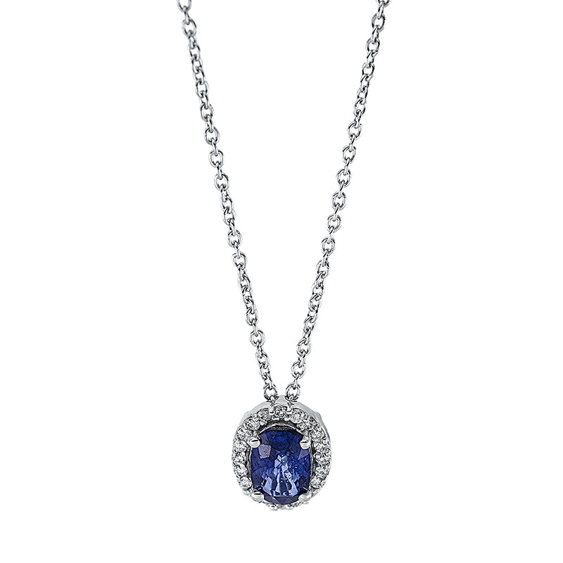 Collier mit Saphir  aus 750/-18 Karat Weißgold mit 20 Diamanten 0