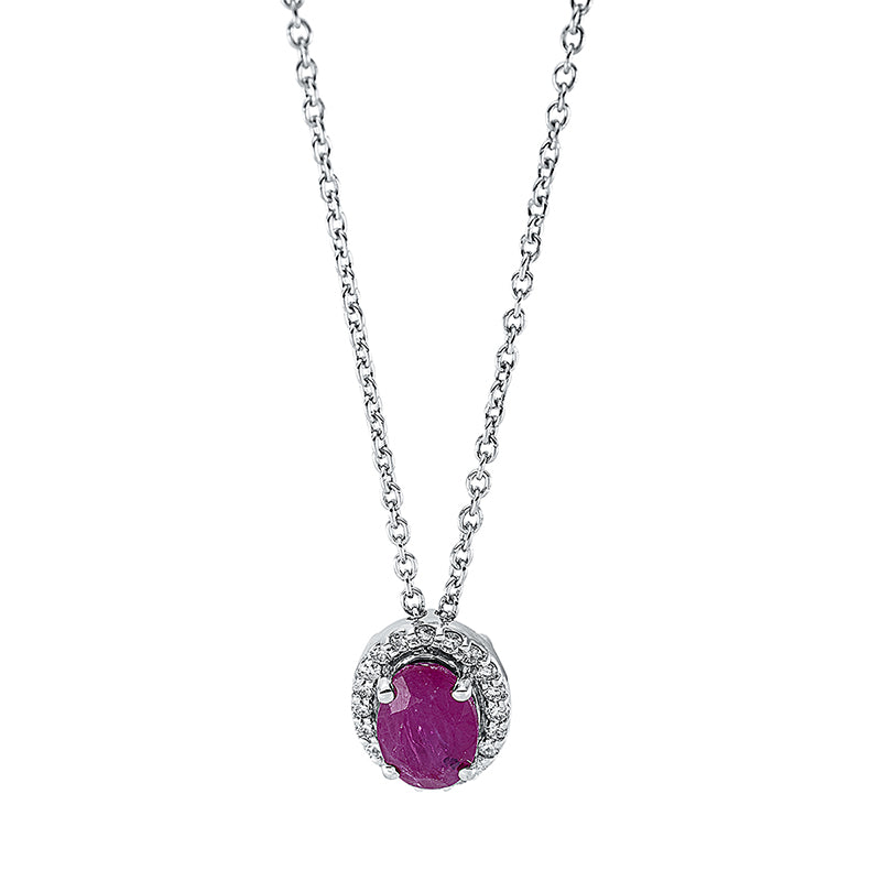 Collier mit Rubin  aus 750/-18 Karat Weißgold mit 20 Diamanten 0