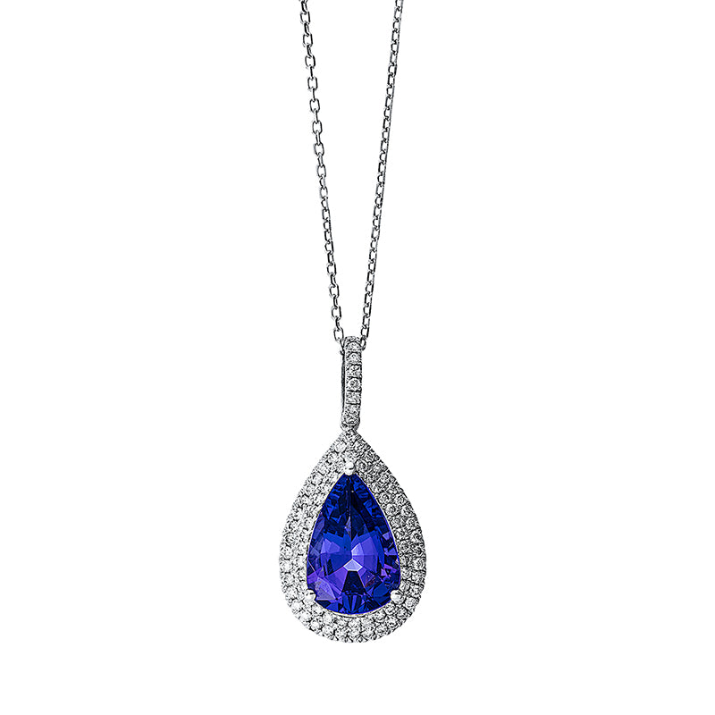 Collier mit Tansanit  aus 585/-14 Karat Weißgold mit 80 Diamanten 0