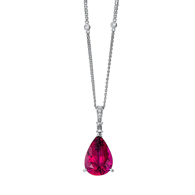 Collier mit Rubellit  aus 750/-18 Karat Weißgold mit 10 Diamanten 0
