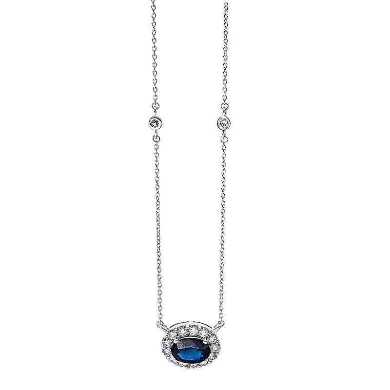 Collier mit Saphir  aus 750/-18 Karat Weißgold mit 17 Diamanten 0