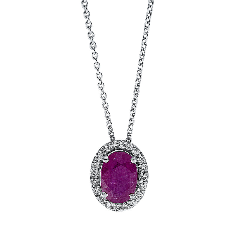Collier mit Rubin  aus 750/-18 Karat Weißgold mit 20 Diamanten 0
