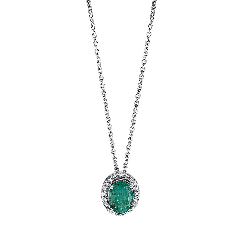 Collier mit Smaragd  aus 750/-18 Karat Weißgold mit 20 Diamanten 0