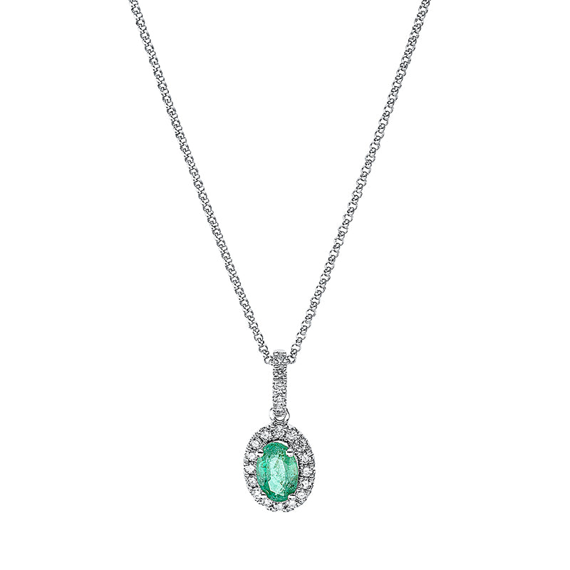 Collier mit Smaragd  aus 750/-18 Karat Weißgold mit 21 Diamanten 0