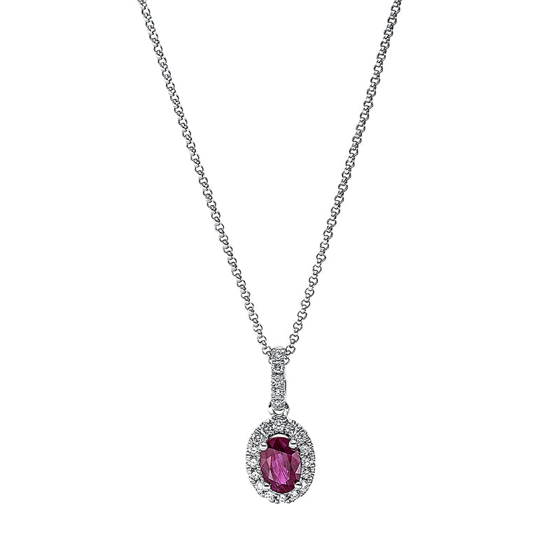 Collier mit Rubin  aus 750/-18 Karat Weißgold mit 21 Diamanten 0