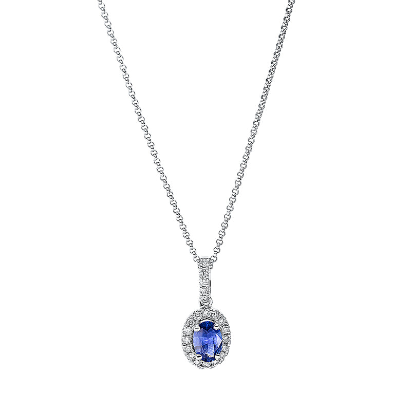 Collier mit Saphir  aus 750/-18 Karat Weißgold mit 21 Diamanten 0