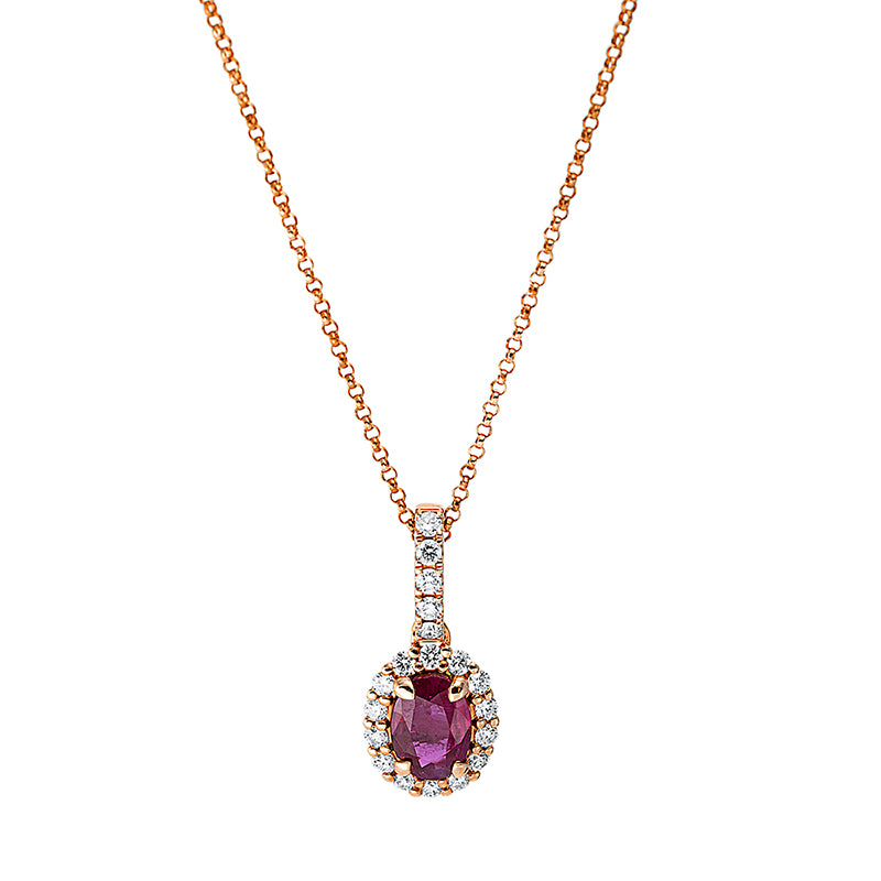 Collier mit Rubin  aus 750/-18 Karat Rotgold mit 19 Diamanten 0