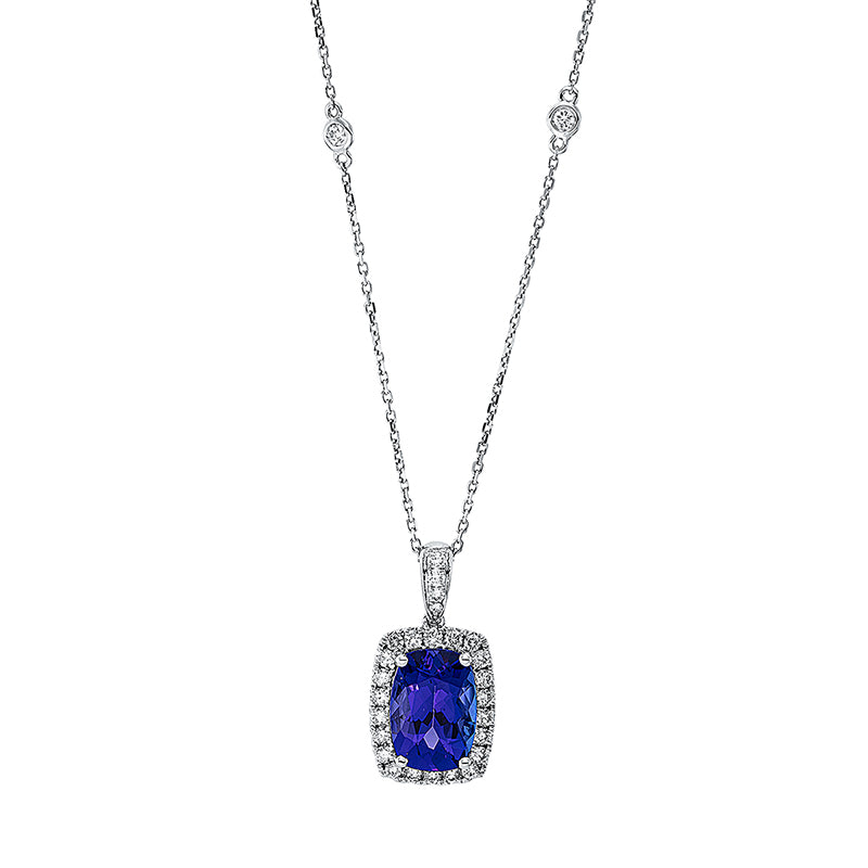 Collier mit Tansanit  aus 585/-14 Karat Weißgold mit 28 Diamanten 0