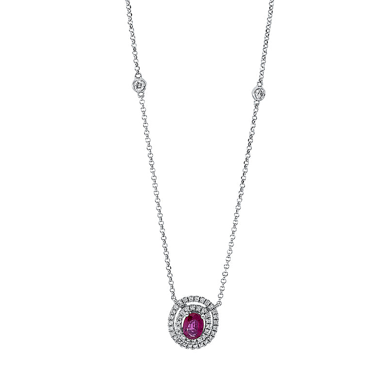 Collier mit Rubin  aus 750/-18 Karat Weißgold mit 46 Diamanten 0