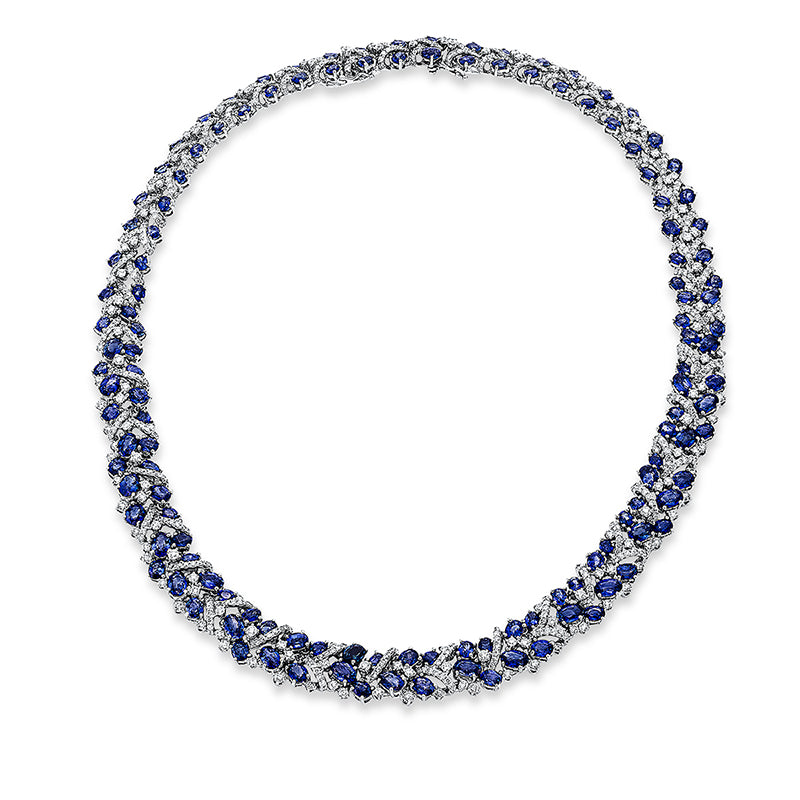 Collier mit Saphir  aus 750/-18 Karat Weißgold mit 720 Diamanten 10