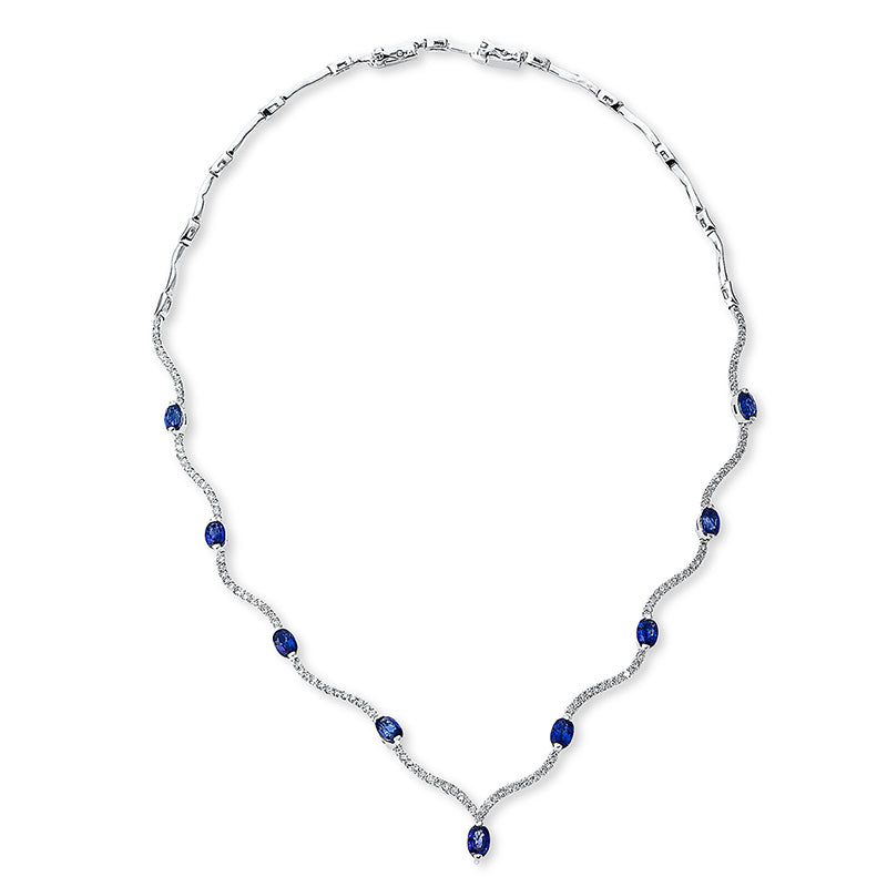 Collier mit Saphir  aus 750/-18 Karat Weißgold mit 129 Diamanten 2