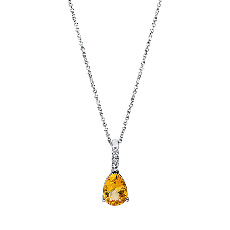 Collier mit Citrin  aus 750/-18 Karat Weißgold mit 3 Diamanten 0