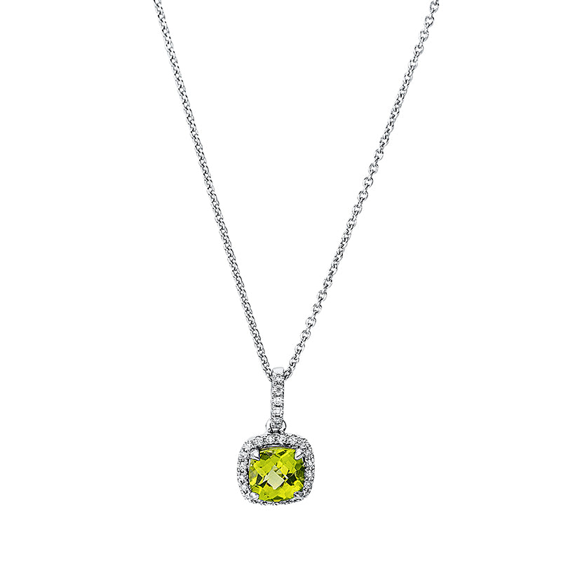 Collier mit Peridot  aus 750/-18 Karat Weißgold mit 26 Diamanten 0