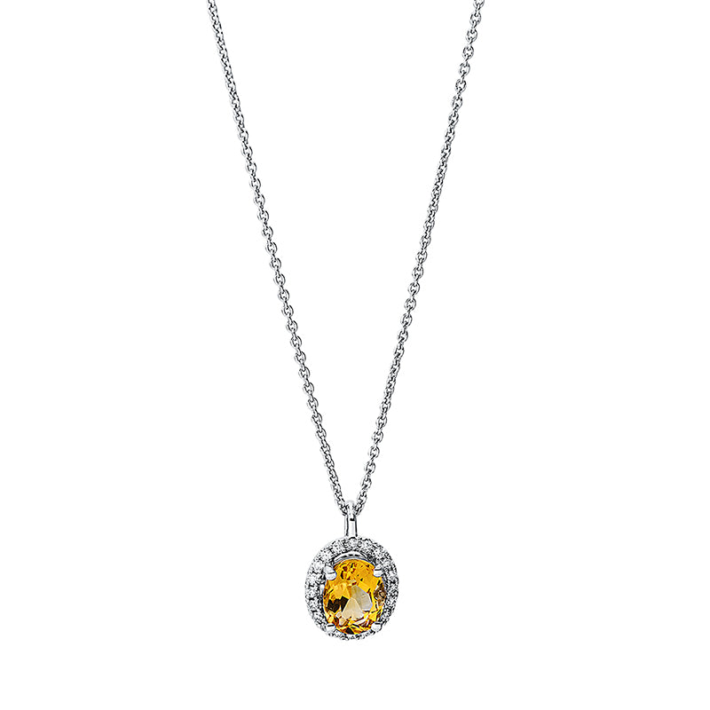 Collier mit Citrin  aus 750/-18 Karat Weißgold mit 20 Diamanten 0