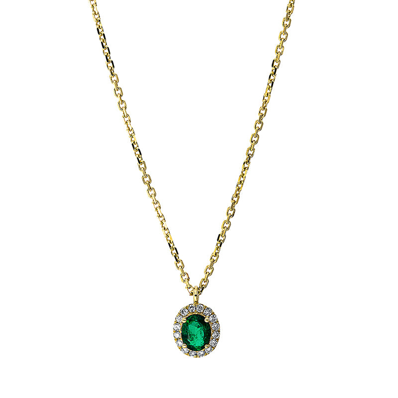 Collier mit Smaragd  aus 750/-18 Karat Gelbgold mit 16 Diamanten 0