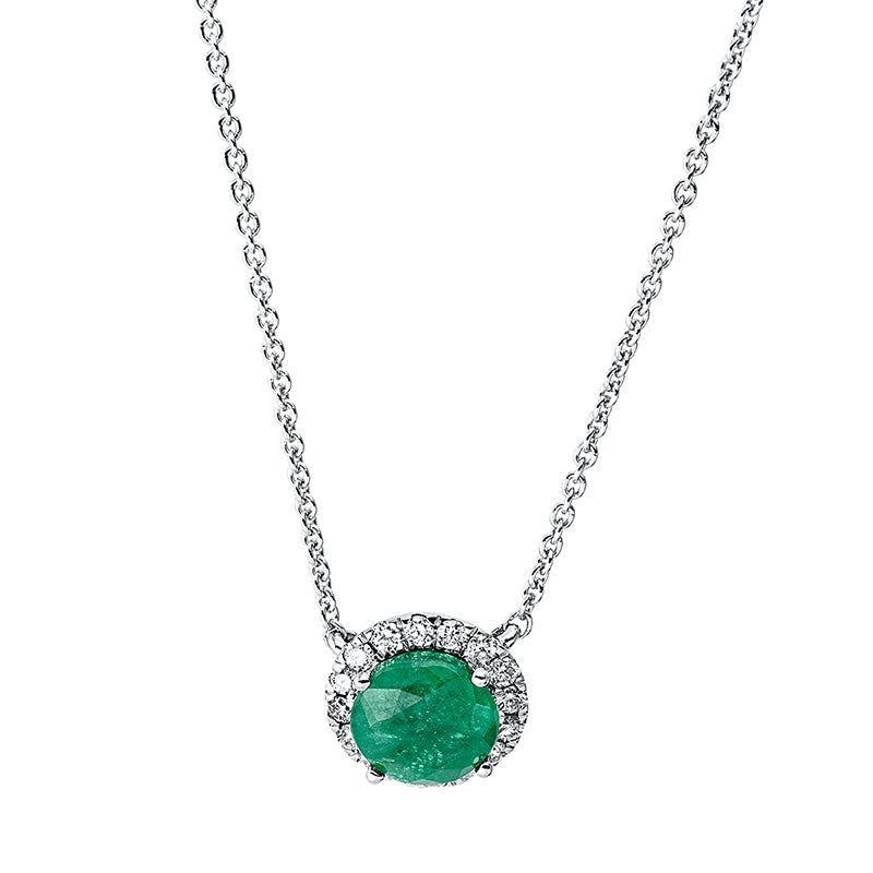 Collier mit Smaragd  aus 750/-18 Karat Weißgold mit 16 Diamanten 0