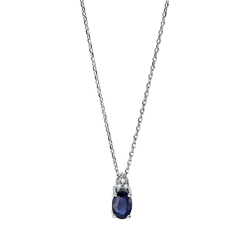Collier mit Saphir  aus 750/-18 Karat Weißgold mit 3 Diamanten 0