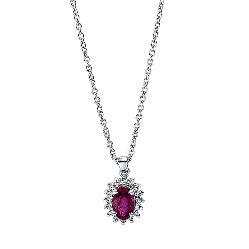 Collier mit Rubin  aus 750/-18 Karat Weißgold mit 16 Diamanten 0