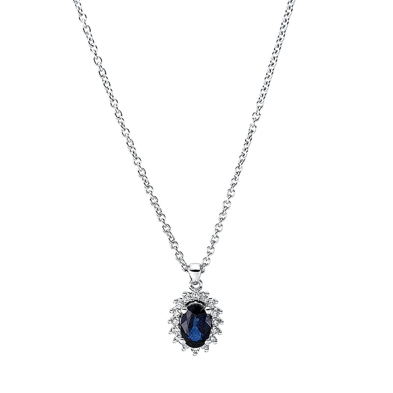 Collier mit Saphir  aus 750/-18 Karat Weißgold mit 16 Diamanten 0