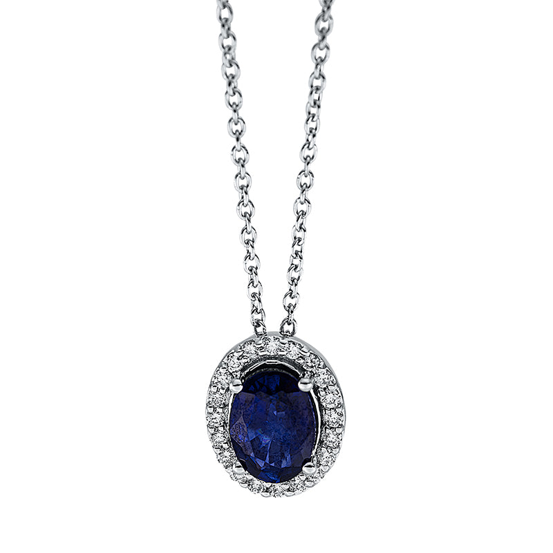 Collier mit Saphir  aus 750/-18 Karat Weißgold mit 20 Diamanten 0