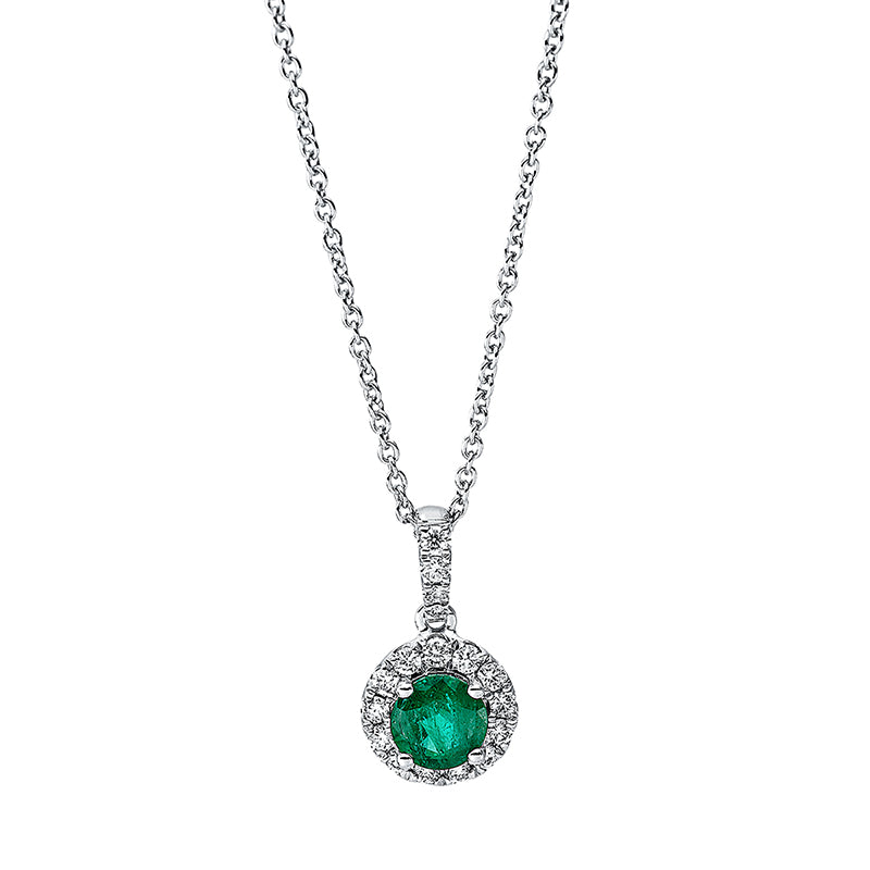 Collier mit Smaragd  aus 750/-18 Karat Weißgold mit 17 Diamanten 0