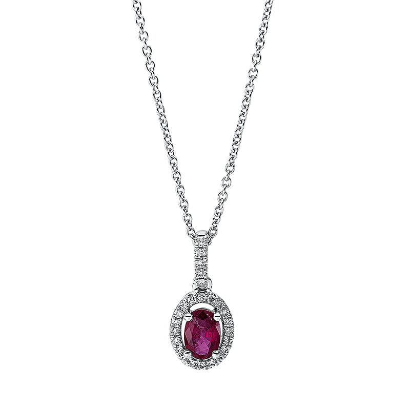 Collier mit Rubin  aus 750/-18 Karat Weißgold mit 25 Diamanten 0