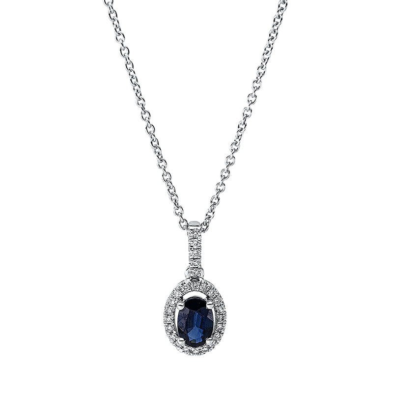 Collier mit Saphir  aus 750/-18 Karat Weißgold mit 25 Diamanten 0