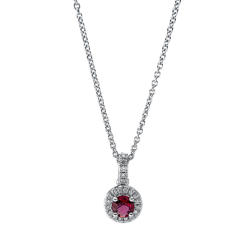 Collier mit Rubin  aus 750/-18 Karat Weißgold mit 21 Diamanten 0