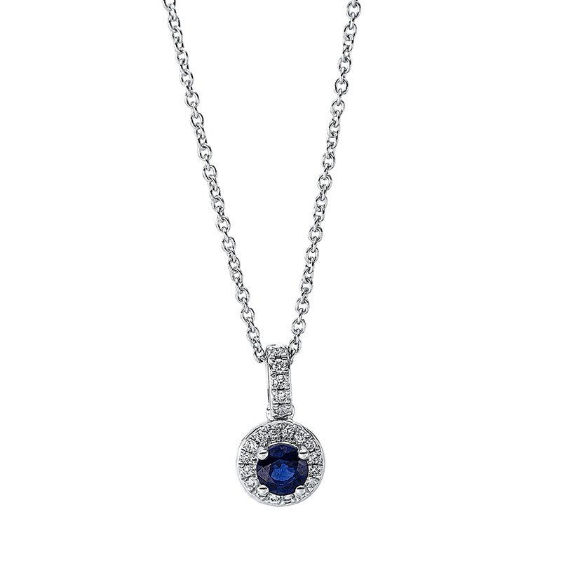 Collier mit Saphir  aus 750/-18 Karat Weißgold mit 21 Diamanten 0