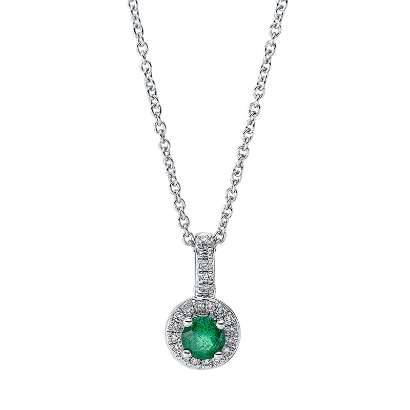 Collier mit Smaragd  aus 750/-18 Karat Weißgold mit 21 Diamanten 0