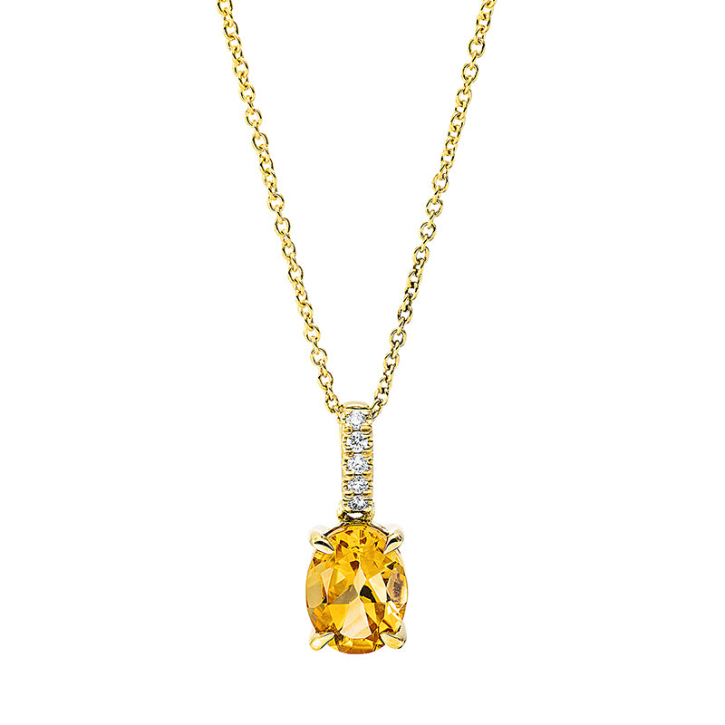 Collier mit Citrin  aus 750/-18 Karat Gelbgold mit 5 Diamanten 0
