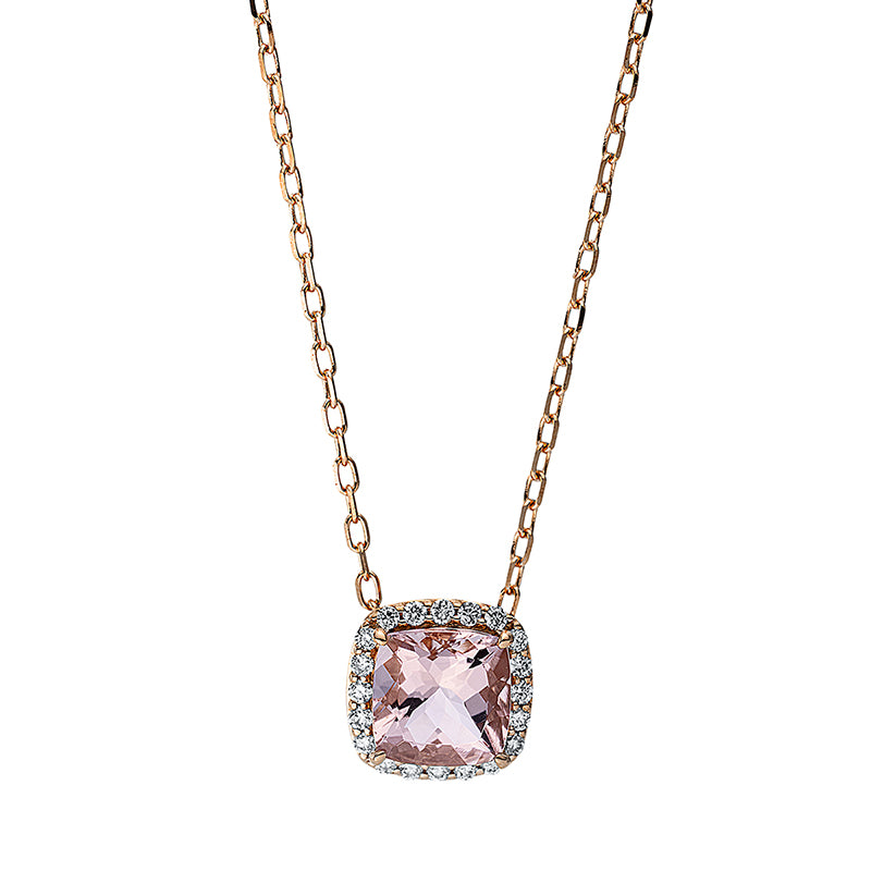 Collier mit Morganit  aus 750/-18 Karat Rotgold mit 20 Diamanten 0