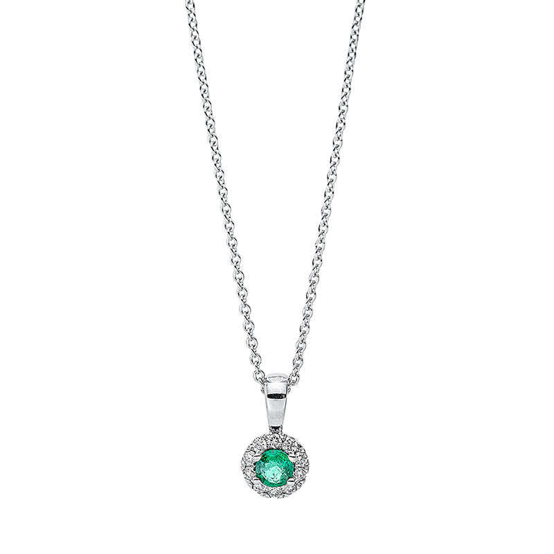 Collier mit Smaragd  aus 750/-18 Karat Weißgold mit 10 Diamanten 0