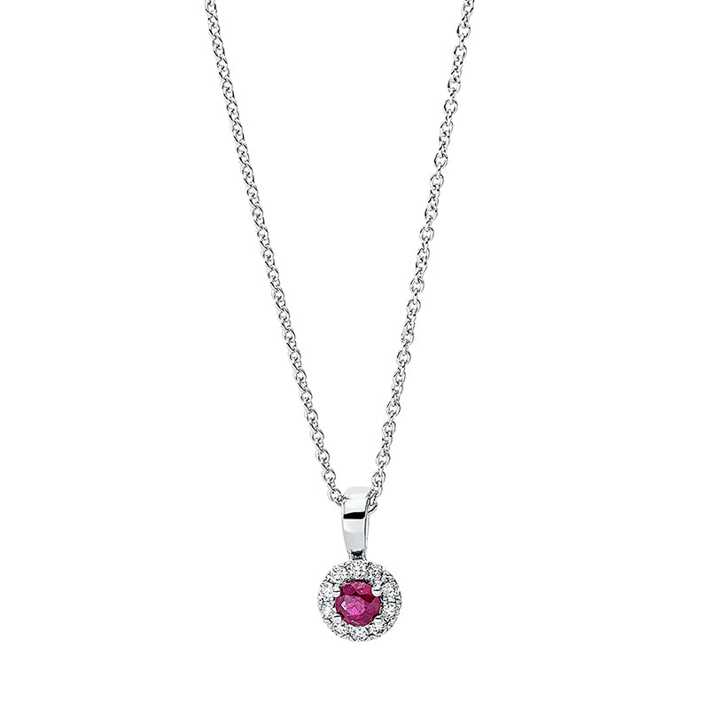 Collier mit Rubin  aus 750/-18 Karat Weißgold mit 10 Diamanten 0