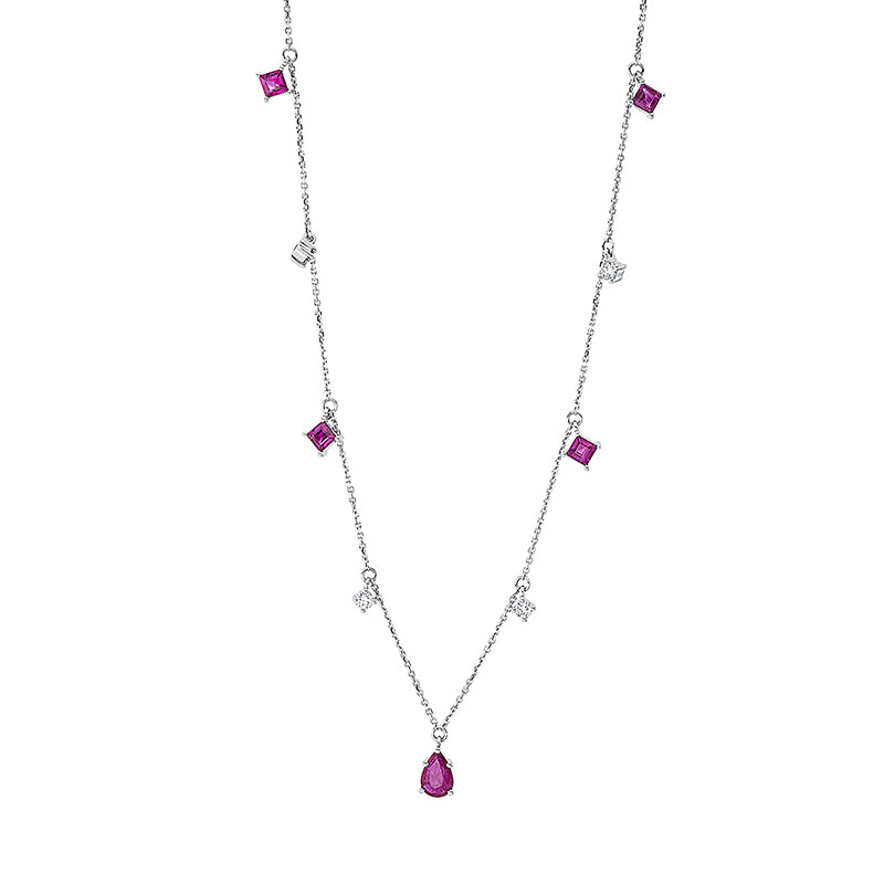 Collier mit Rubin  aus 750/-18 Karat Weißgold mit 4 Diamanten 0