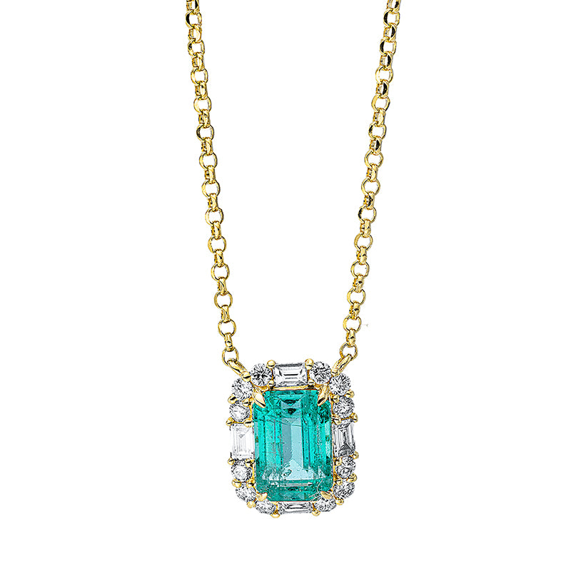 Collier mit Smaragd  aus 750/-18 Karat Gelbgold mit 16 Diamanten 0