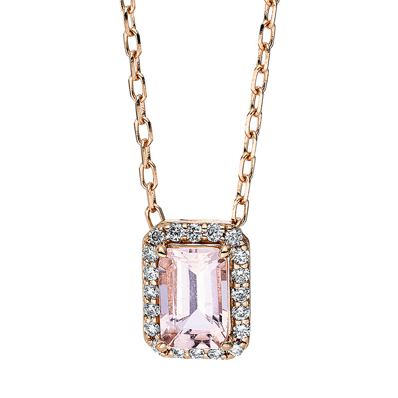 Collier mit Morganit  aus 750/-18 Karat Rotgold mit 20 Diamanten 0